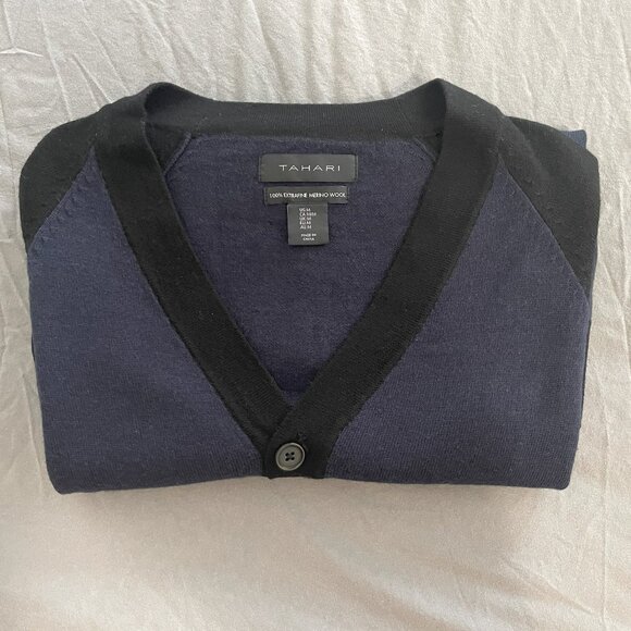 Mens Tahari Wool Cardigan Two Tone - Picture 1 of 7